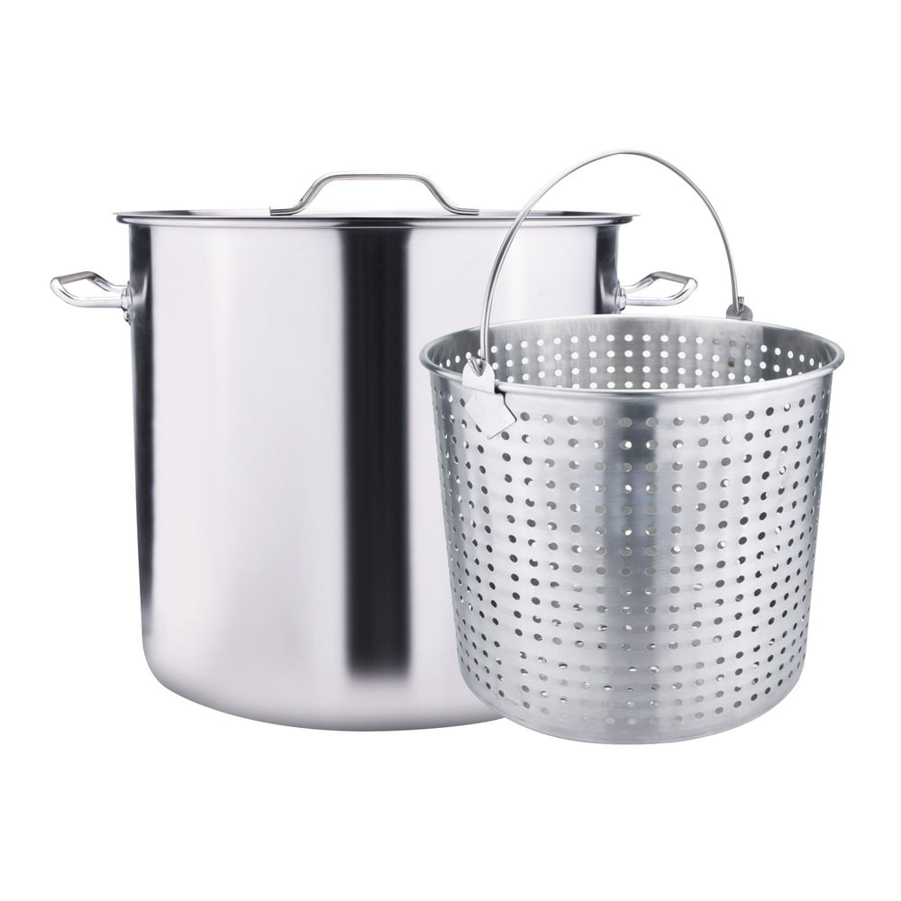 ARC USA S64B 64QT16 Gallon Stainless Steel Stock Pot Turkey Fryer Pot Crawfish Pot with Basket