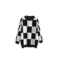 thumbnail image 1 of Seyurigaoka Women Knit Pullover Trendy Long Sleeve Crewneck Tops Hollow Out Striped Plaid Color Block Loose Knitwear Sweater Blouse, 1 of 2