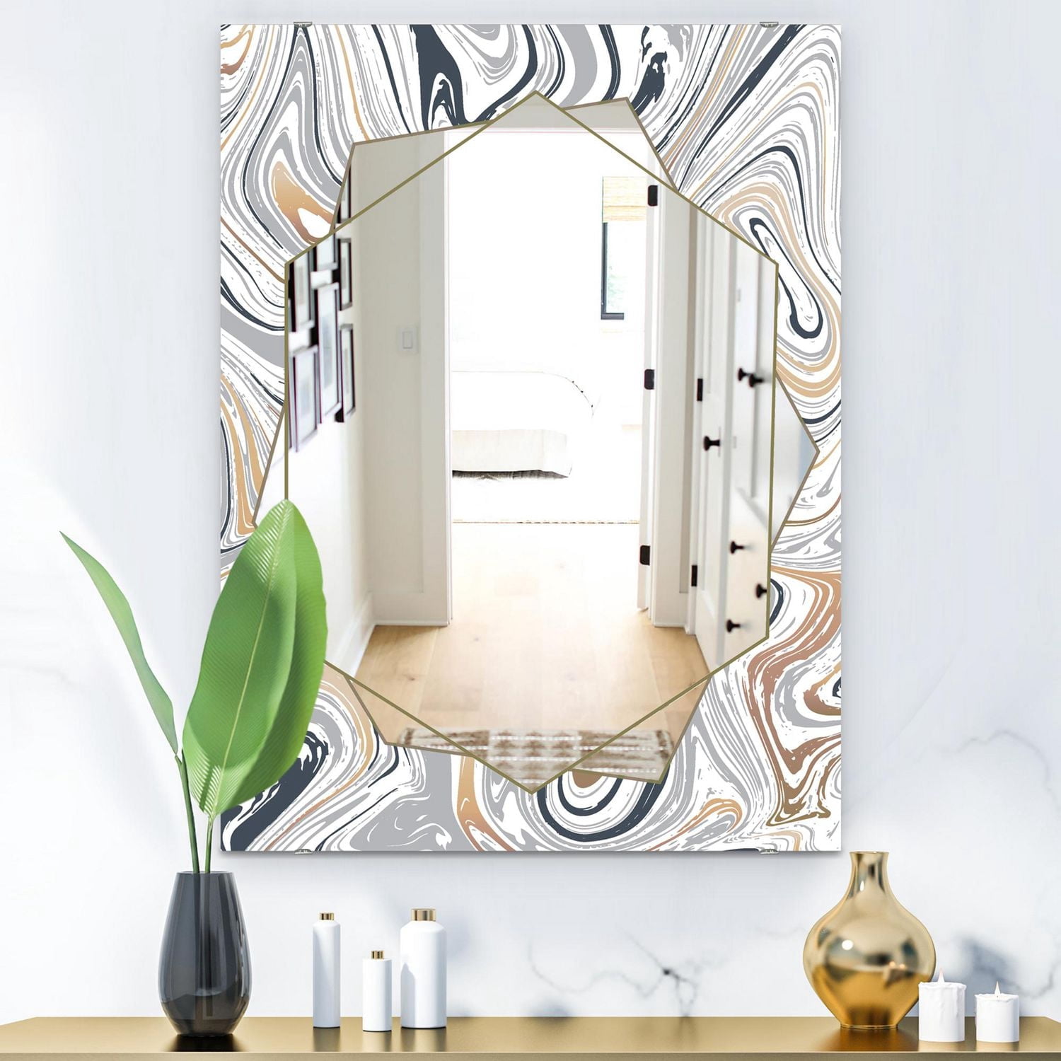 Designart 'Marbled Diamond 14' Miroir Moderne - Grand Miroir Mural Contemporain - 24x36