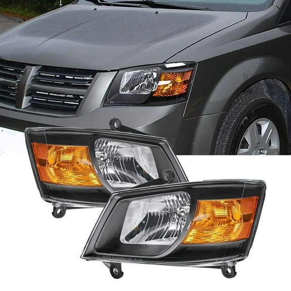 Nilight Headlight Assembly for 2008 2009 2010 Dodge Grand Caravan Replacement Headlamp Black Housing Amber Reflector Driver and Passenger Side
