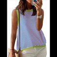 thumbnail image 2 of Camiseta Sin Mangas de Cuello Alto con Bloques de Color y Rayas Informales para Mujer, de Verano 2025, de Punto Holgado, de Corte Alto y Sin Mangas Verde S, 2 of 6