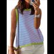 thumbnail image 2 of Camiseta Sin Mangas de Cuello Alto con Bloques de Color y Rayas Informales para Mujer, de Verano 2025, de Punto Holgado, de Corte Alto y Sin Mangas Verde L, 2 of 6