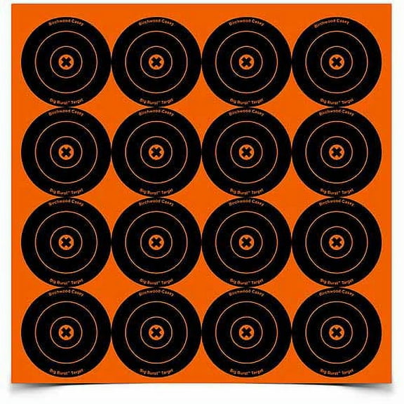 BIRCHWOOD CASEY Big Burst Bull's Eye Always Flat Adhesive Back Shooting Training Reactive Targets | Pack of 3 Sheets | 3" Targets (16 Targets per Sheet)