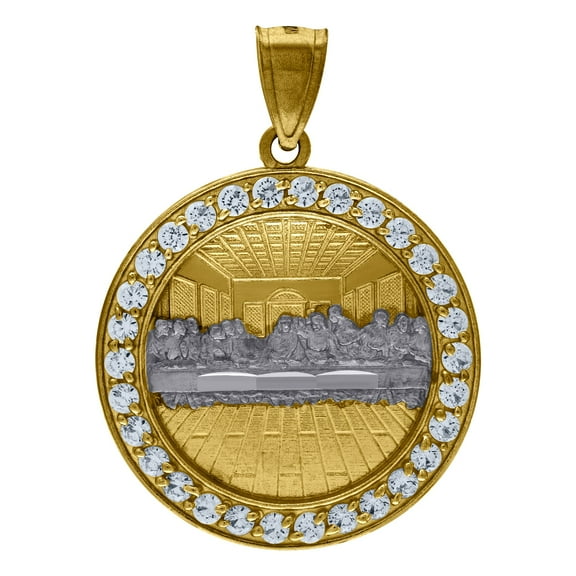 10k 10kt Two-Tone Gold Mens Cubic Zirconia Last Supper Medallion Religious Charm Pendant