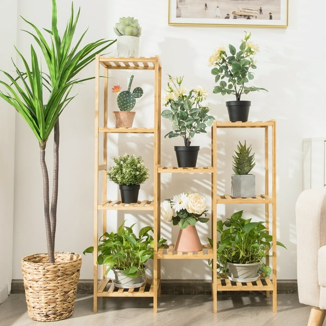 Patiojoy 9 Tiers Bamboo Plant Stand for Indoor Plants Multiple Utility Shelf Free Standing Storage Rack Pot Holder