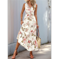 thumbnail image 5 of Women'S Summer Maxi Dress Floral Tie Front Casual Boho Beach Flowy Sundress White 1 S, 5 of 9