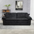 thumbnail image 3 of 84" Chenille Loveseat Sofa Upholstered Deep Seat Sofa Couch with 2 Throw Pillows for Living Room Apartment Office,Black, 3 of 7