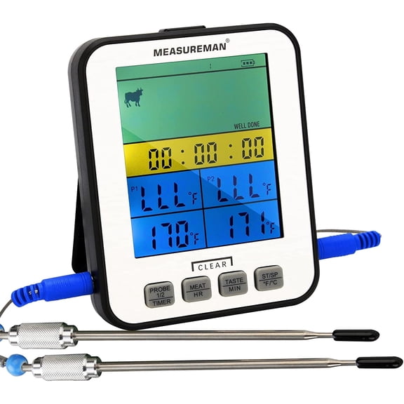 MEASUREMAN  Digital Programmable Meat Thermometer with Dual Probe，Instant Read Waterproof Food Temperature with Magnet Calibration for Cooking，Grill，BBQ，Oven，Candy