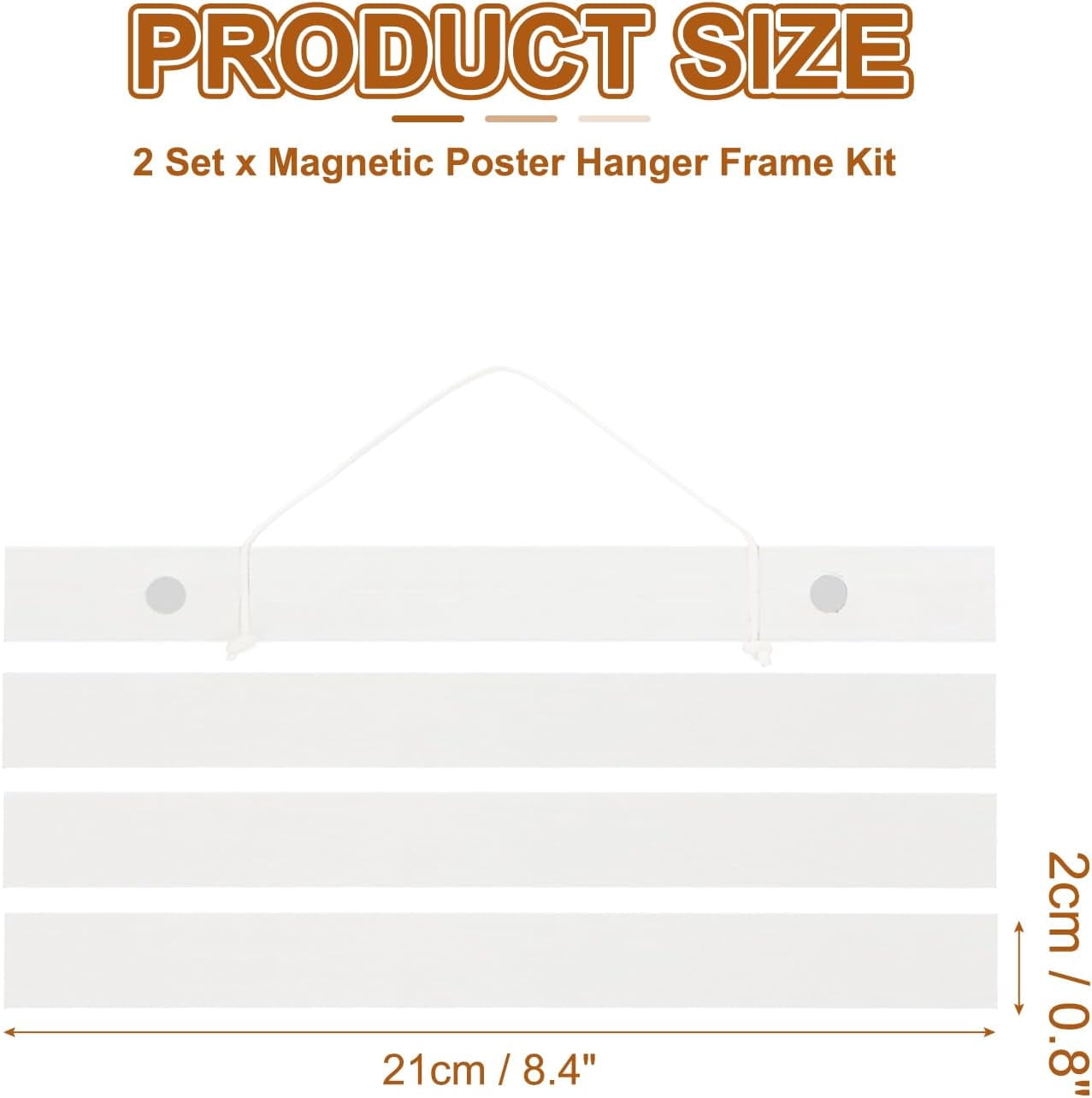 FRKSMD-2 Set Magnetic Poster Hanger Frame 8 Inch Wooden Magnet Picture Hangers Frames Wide Hanging Kit for Photos, Pictures, Artwork, Maps, White