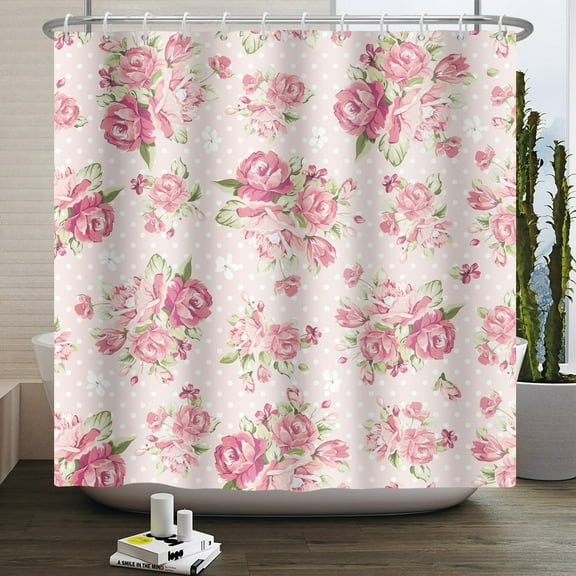 Pbobriich Vintage Pink Shower Curtains,Rustic Floral Bath Curtain,Farmhouse Boho Fabric Bathroom Curtain,72"x72"