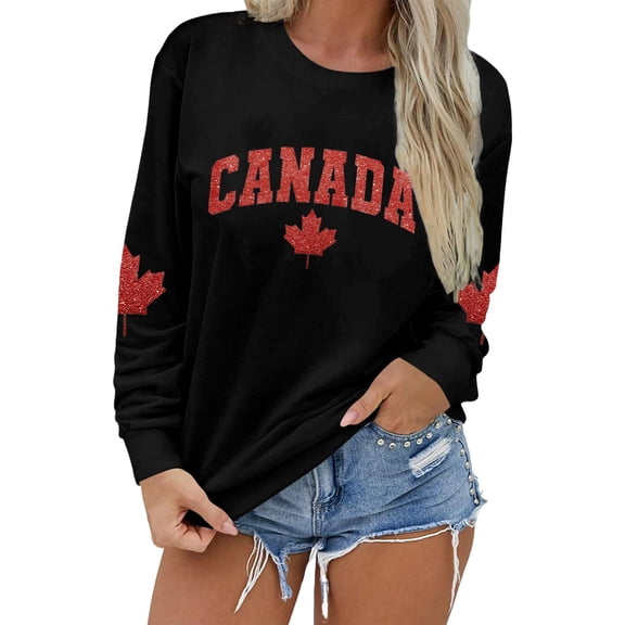 Womens Long Sleeve Oversized Sweatshirt Casual Loose Fit Canada Print Tops Crewneck Fall Basic Pullover
