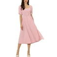 thumbnail image 1 of INSPIRE CHIC Robe Midi pour Femme Vichy Manches Courtes Bouffantes Smockée Carreaux Robes Vichy S Rose Melon D\'eau, 1 of 6
