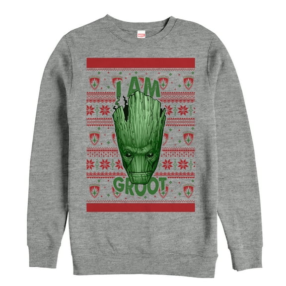 Men's Marvel Ugly Christmas Guardians of the Galaxy Groot Portrait Sweatshirt Athletic Heather Large