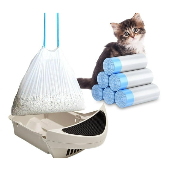DEIKAL 120 Pack Cat Litter Bags with Drawstring, Compatible with Litter-Robot 3/4 Heavy Duty Cat Litter Box Liners Waste Bags Replacement