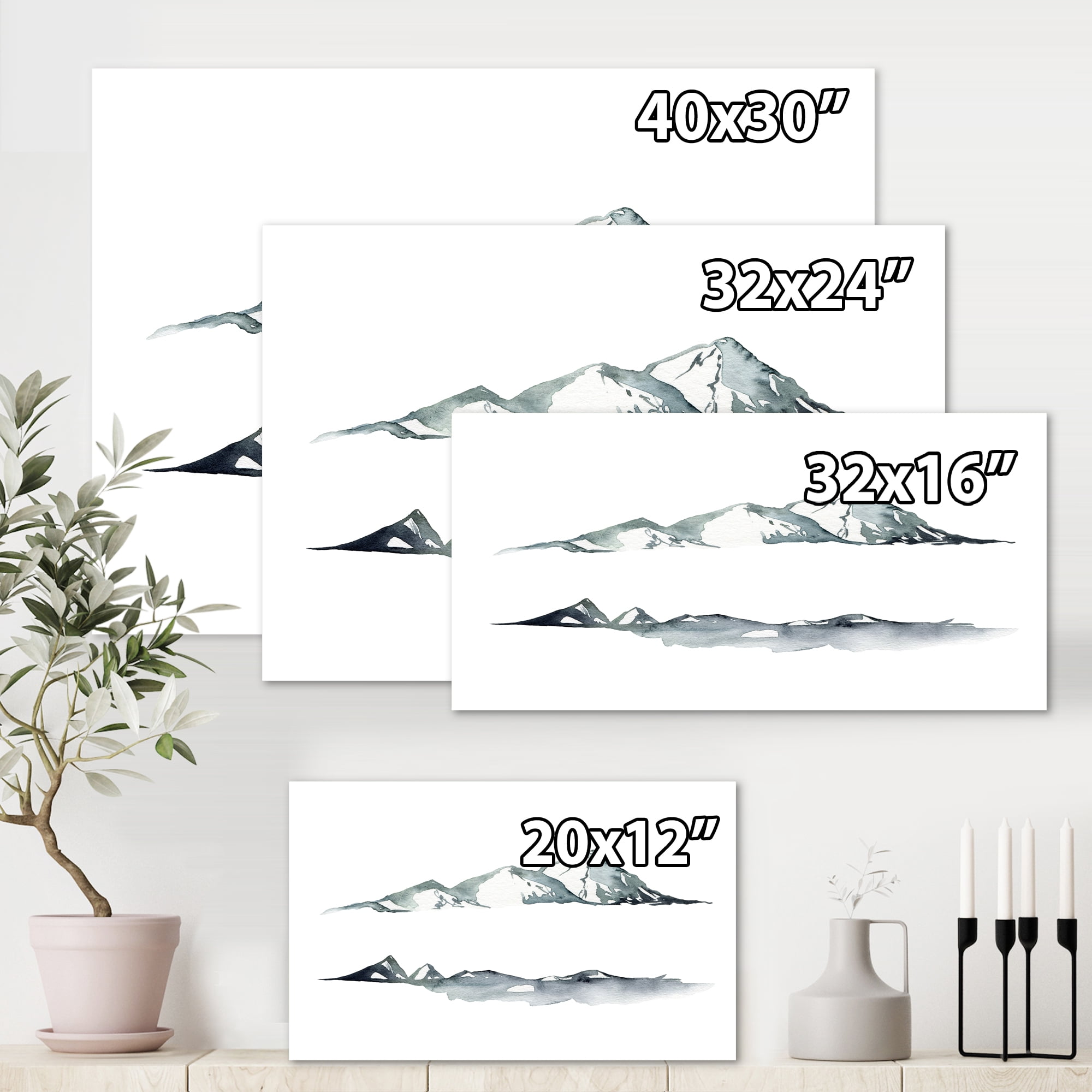 Designart ' Minimalistic Dark Blue Mountains Landscape ' Modern Canvas Wall Art Print