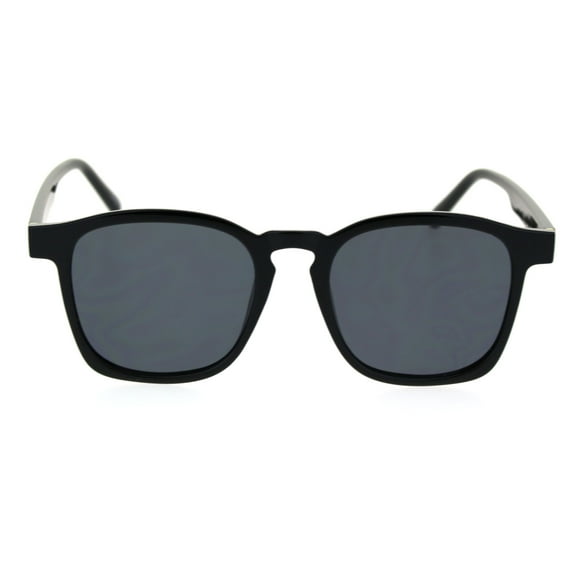 Hipster Thin Plastic Rectangular Keyhole Mod Sunglasses All Black