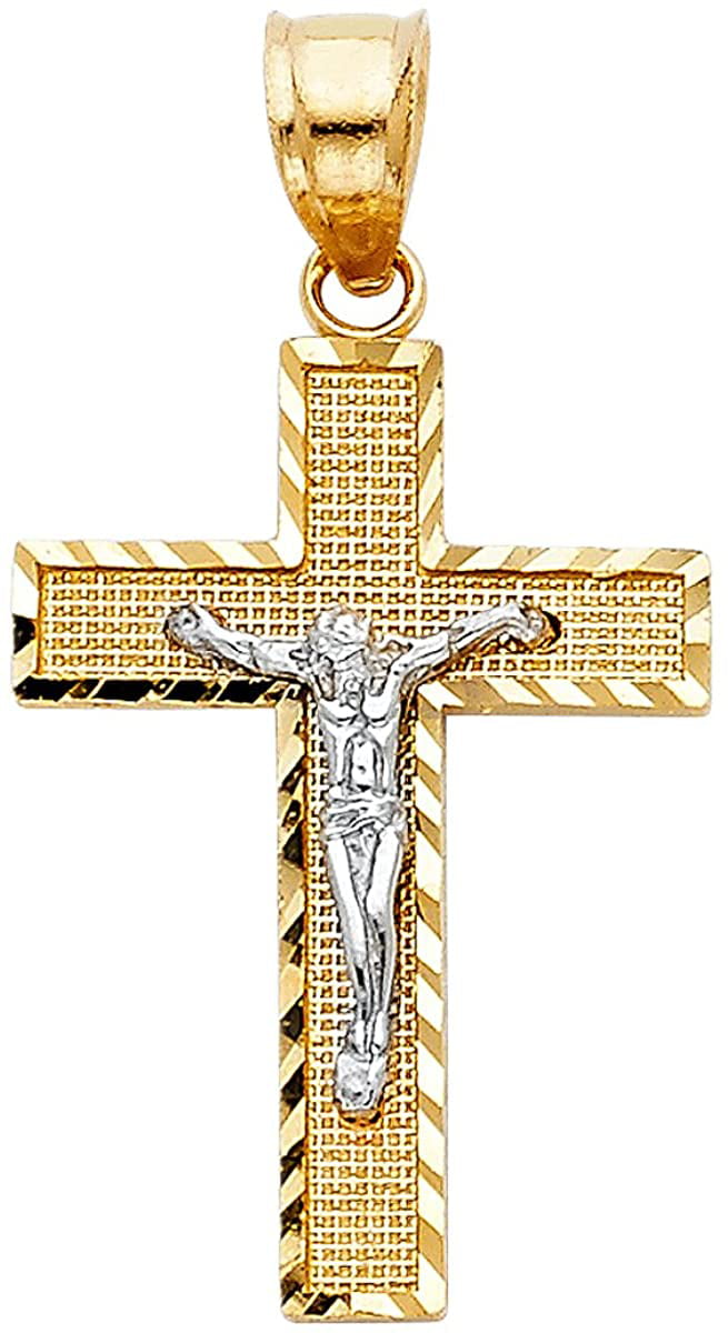 Real 10K Yellow Gold Two Tone Diamond Cut Crucifix Jesus Body 