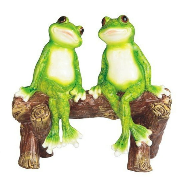 Green Frog Sitting On Brown Wooden Bench Decorative Figurine Statue Walmart Com Walmart Com