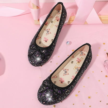 

Cathalem 4y Girl Shoes Children Shoes Leather Single Shoes Simple Wave Elastic Belt Children Dance Shoes Flat Shoes Girls Size 3 Black 9.5 Years