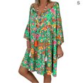 thumbnail image 1 of Vestido de verano de manga larga con cuello en V Vestido de mujer estampado de tela suelta, verde, S Methold AP002186-25, 1 of 5