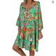 thumbnail image 1 of Vestido de verano de manga larga con cuello en V Vestido de mujer estampado de tela suelta, verde, S kenally AP002186-25, 1 of 5