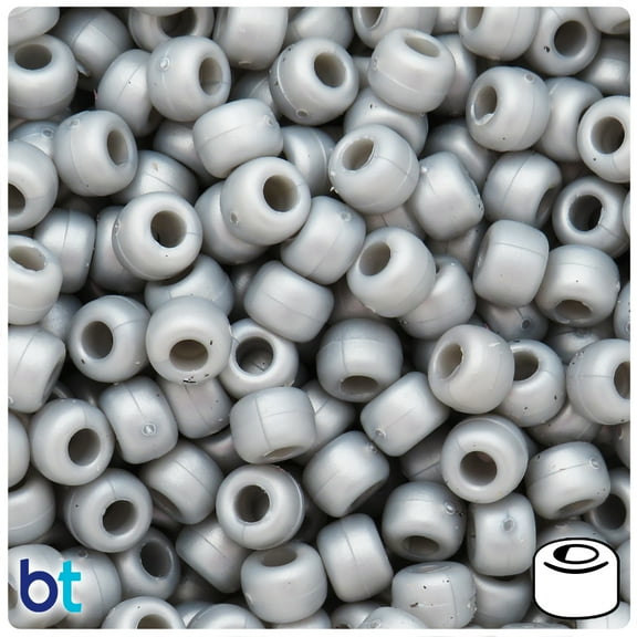 BeadTin Medium Silver Ashed Pearl 9mm Barrel Pony Beads (500pcs)