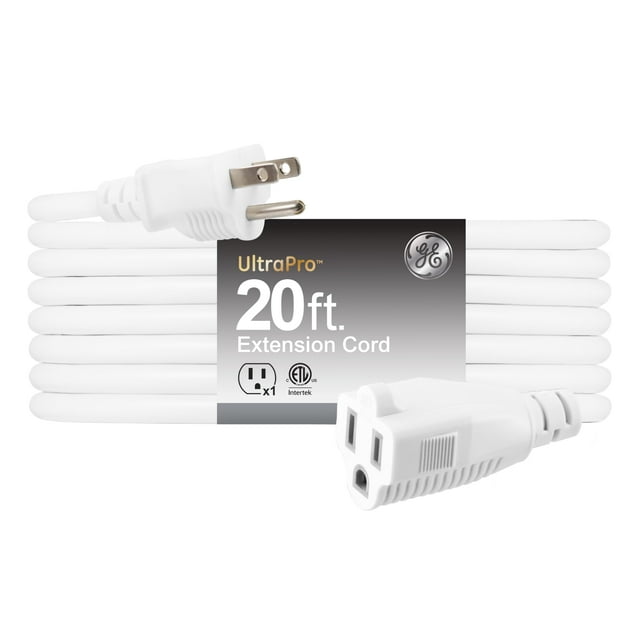 Cable de extensión GE, impermeable, resistente, 13 A, 125 V, 20 pies