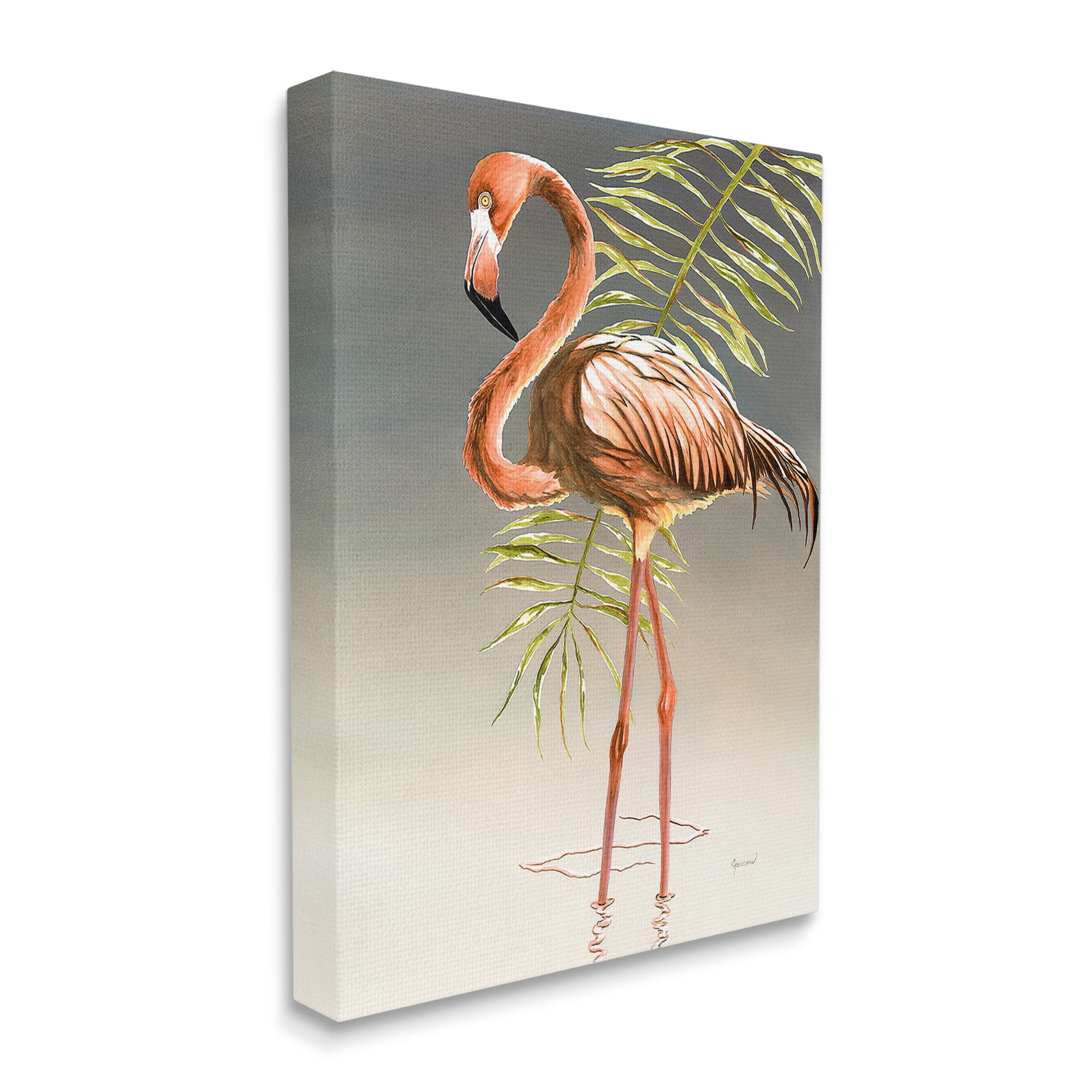 Stupell Industries Flamingo with Water Ripple Animals & Insects Painting Gallery Wrapped Canvas Art Print Wall Art, 36 x 48