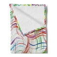 thumbnail image 2 of Grunge Soft Flannel Fleece Blanket, Wavy Thin Stripes Colorful Pattern Retro Geometric Elements Grid with Curved Lines, Cozy Plush for Indoor and Outdoor Use, 50" x 60", Multicolor, by Ambesonne, 2 of 5
