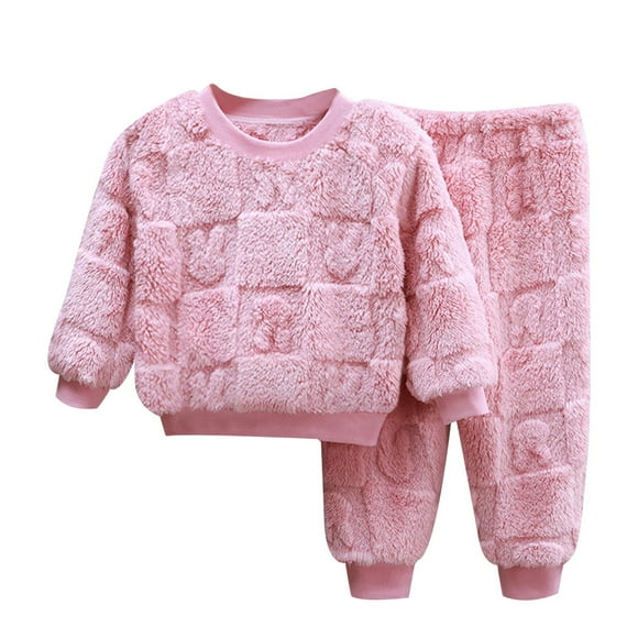 Boys Girls Winter Fleece Pajamas Set Baby Toddler Kids 2pcs Rabbit Fuzzy Warm Sleepwear Two Pieces Thermal Pjs Tops and Pants Outfits