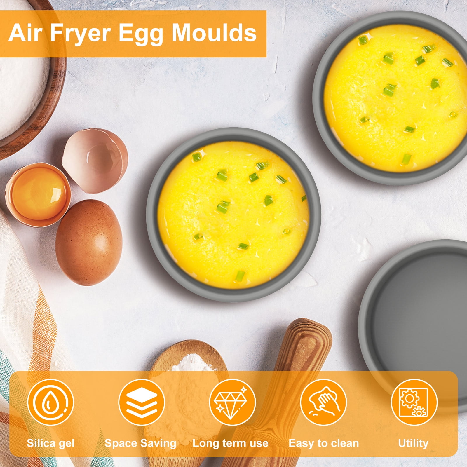 Tcwhniev 6Pcs Silicone Air Fryer Egg Mold,Air Fryer Muffin Pan Easy to Release Egg Poaching Cup Evenly Heated Muffin Mold Heat Resistant Silicone Egg Bite Molds for Home