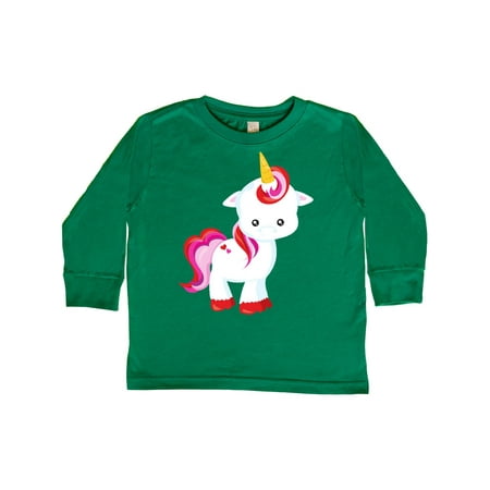 

Inktastic Cute Little Unicorn With Red And Pink Mane Hearts Gift Toddler Toddler Girl Long Sleeve T-Shirt