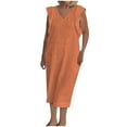 thumbnail image 1 of Staron Summer Dress for Women Ruffle Sleeve Loose Sleeveless Solid Color Boho Midi Dresses Casual Spring Flowy A Line V Neck Sundresses Orange 3XL, 1 of 6