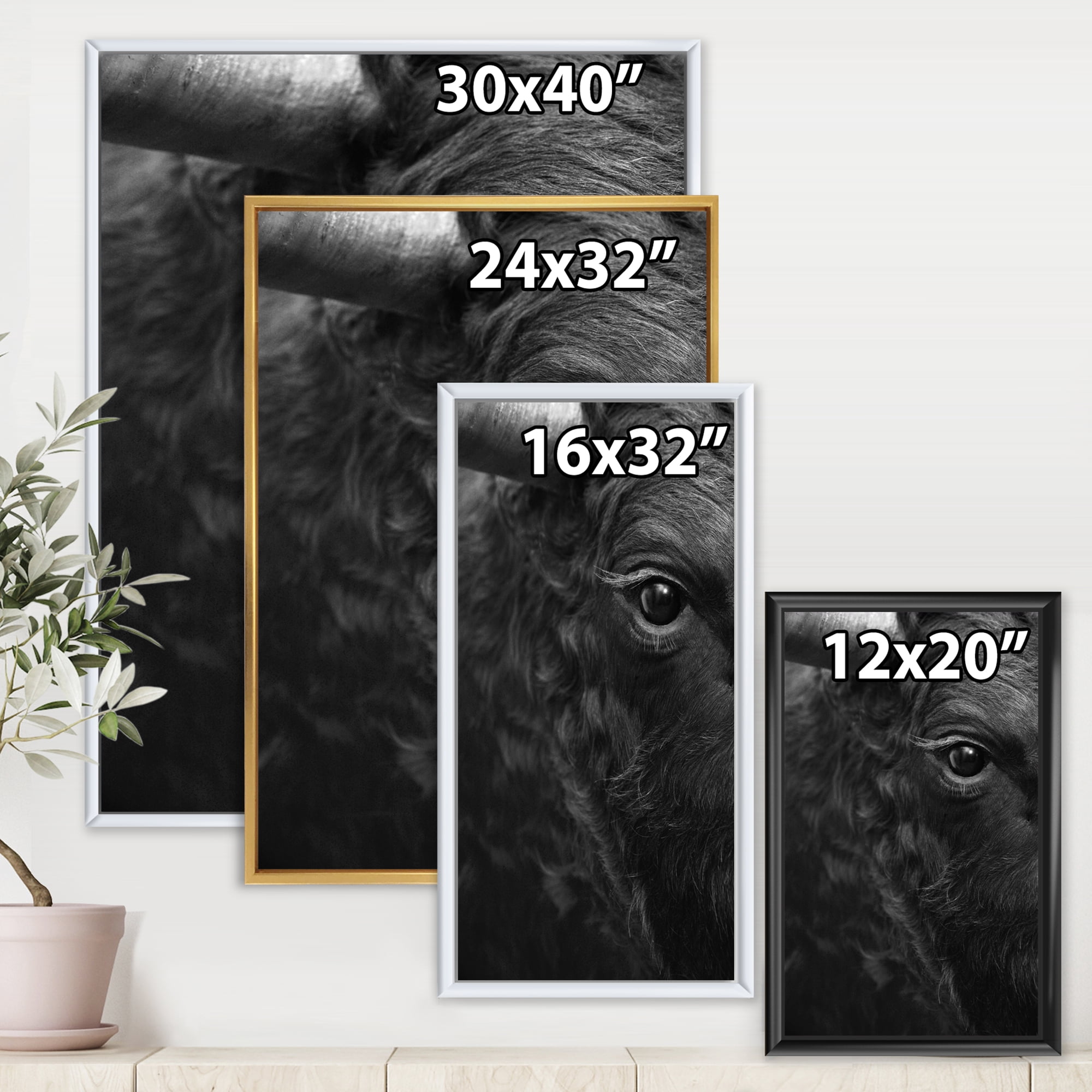 Close Up Of Eye Of A Bull 24 in x 32 in Framed Photography Canvas Art Print, by Designart