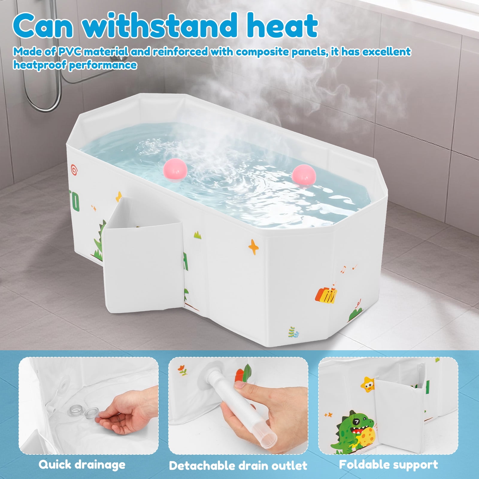 Austok Foldable Bathtub for Children Multifunctional Portable Bath Tub Large Toddler Bath for Age 0-8 All in One Design with Drain Plug