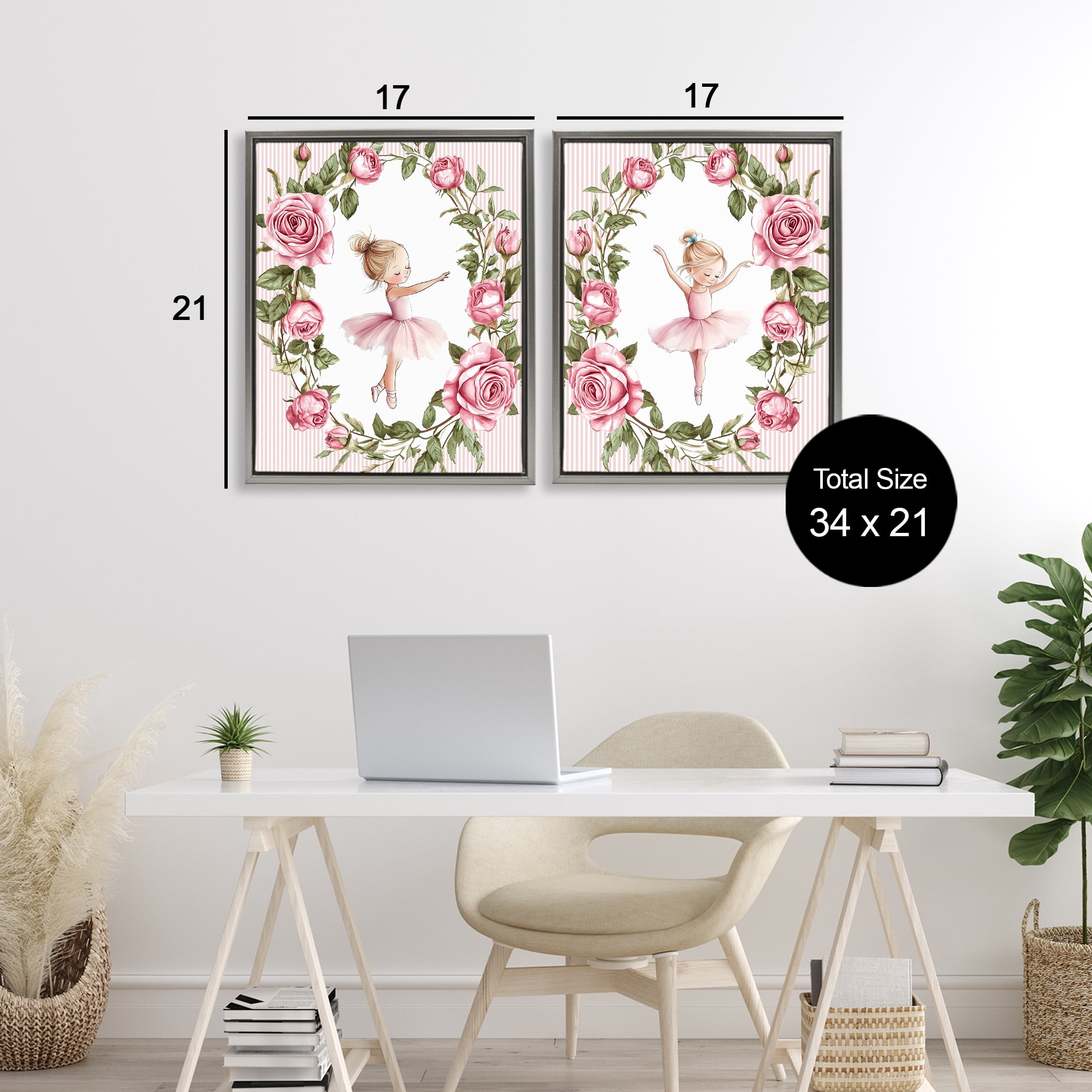 Stupell Industries Little Rose Dancers 2 Piece Gray Framed Floater Canvas Set, design by Christine Simpson Art