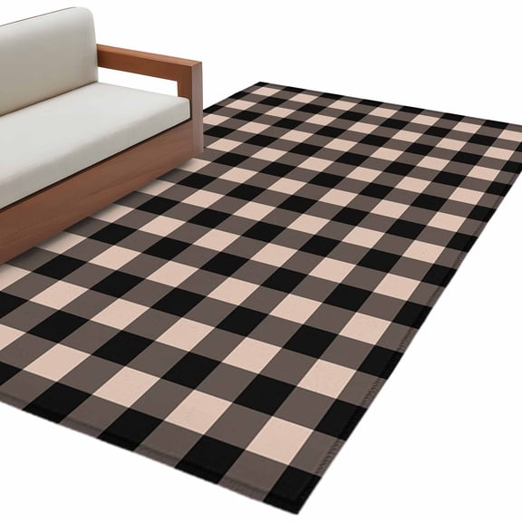 Hallway Runner Rugs 2.7x5 Ft, Black Plaid Non Slip Area Rugs for Kitchen Bedroom Entryway, Vintage Country Gray Buffalo Check Gingham Washable Carpet Runner Rug Floor Mats for Bedroom Home Decor
