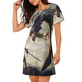 thumbnail image 2 of Yiaed Swordsman Cool Dragon Print Women's Loose-Fit Short Sleeve Nightgown, Soft and Comfortable Sleep Dress for Relaxation and Sleepwear, 2 of 6