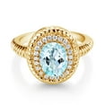 thumbnail image 2 of Gem Stone King 2.26 Ct Oval Sky Blue Topaz 18K Yellow Gold Plated Silver Halo Engagement Ring (Size 8), 2 of 3