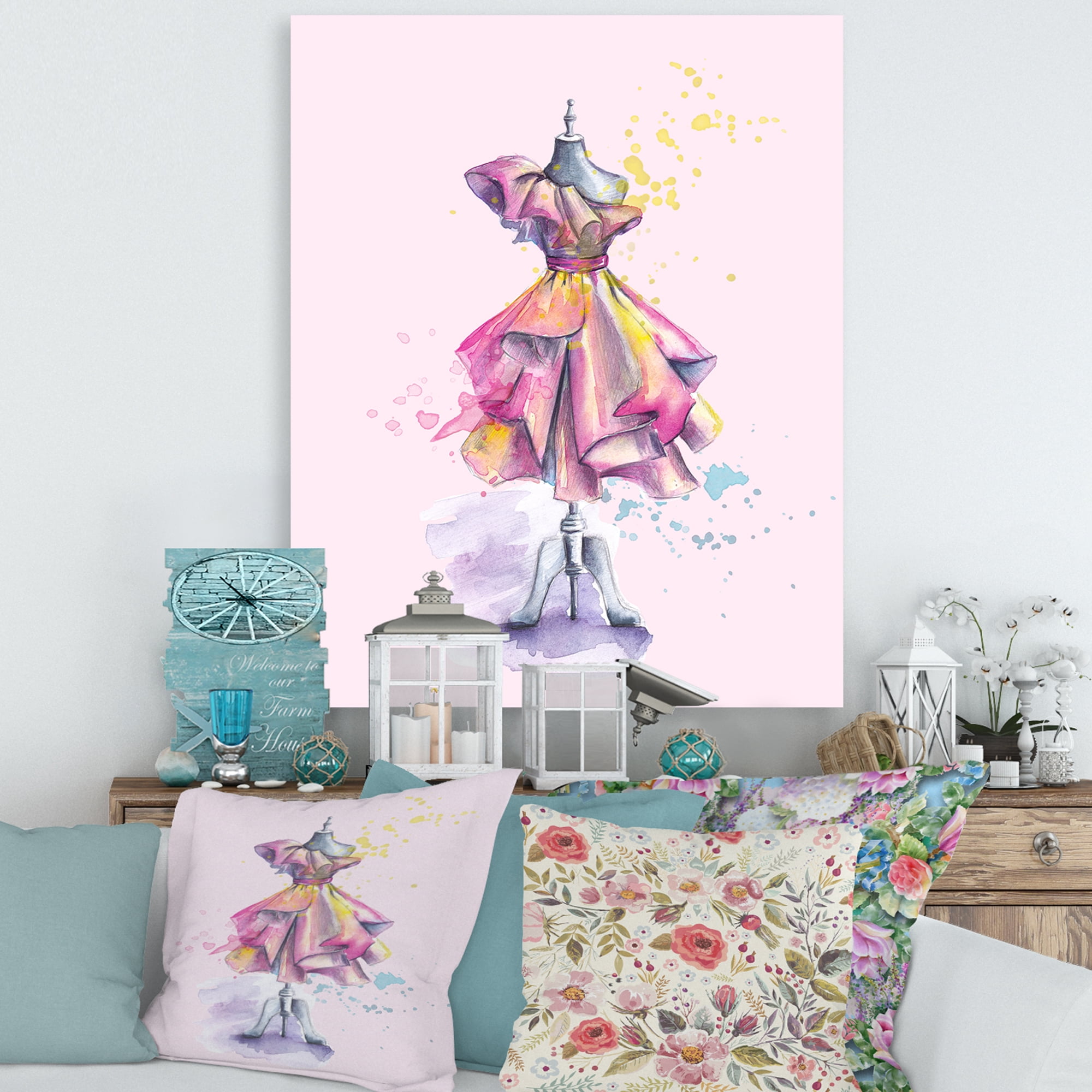 Designart ' Beautiful Purple Dress With Folds On Fashion Mannequin ' French Country Canvas Wall Art Print