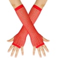 thumbnail image 1 of TIEVOSA Gants Longs Élastiques en Filet Grossier pour Femmes, Style Punk, Demi-Doigts, pour Boîte de Nuit, Carnaval, Fête (Rouge), 1 of 1
