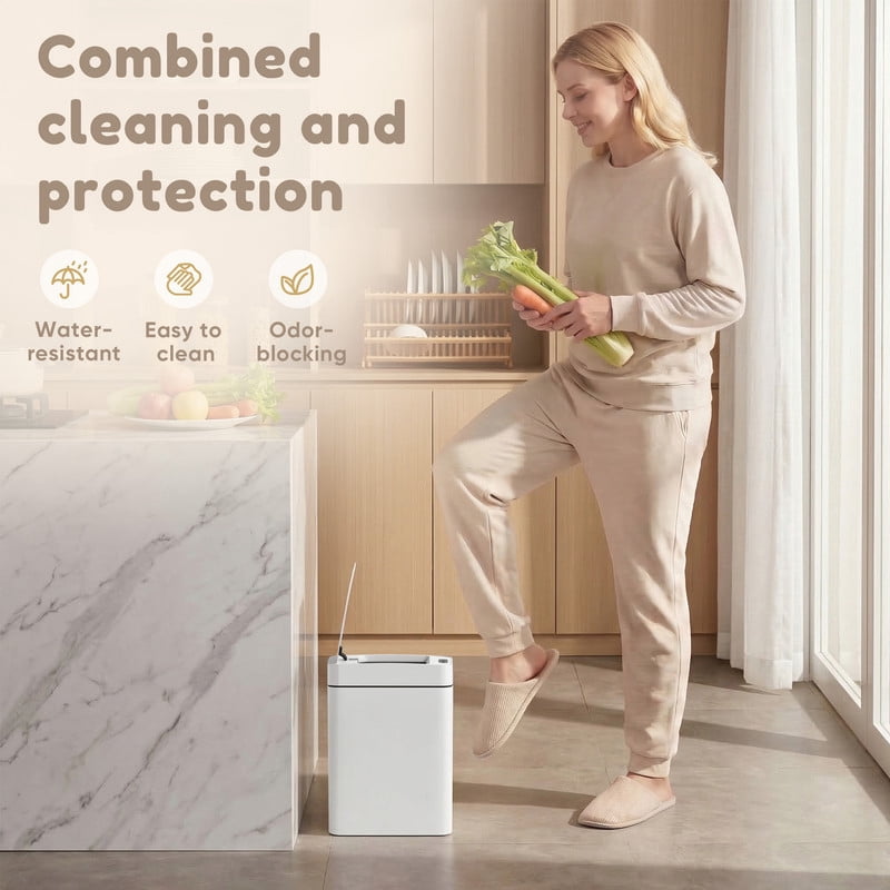Homall 2 Pack 2.6 Gal Bathroom Trash Can with Lid, Slim Motion Sensor Waterproof Plastic Trash Bins, Touchless Smart Bin, Suitable for Multiple Settings, White
