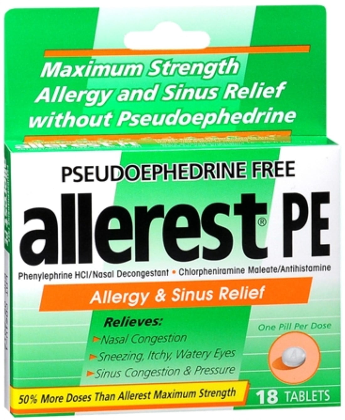 Allerest PE Allergy & Sinus Relief Tablets 18 Tablets