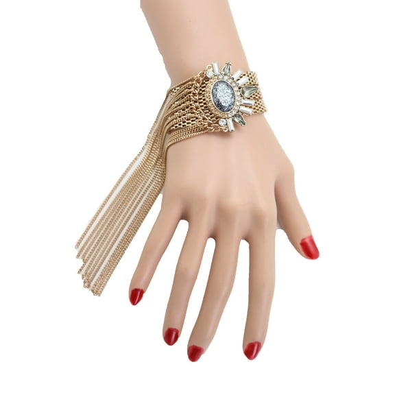 Women Gold Metal Chain Long Tassel Bracelet Silver Sun Beads Attractive Look