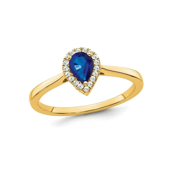 1/2 Carat (Ctw) Natural Tear Drop Blue Sapphire Ring in 14K Yellow Gold with Diamonds