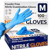Supmedic Nitrile Exam Gloves, 3.5 mil Blue Disposable Medical Glove Powder-Free Latex-Free Food Safe, 100 Pcs (Medium)