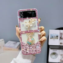 Feishell for Samsung Galaxy Z Flip4 2022 Bling Glitter Phone Case,Women Girls Fashion Cute Flower Sparkle Diamond Crystal Rhinestone Charm Clear Protective Case,Pink