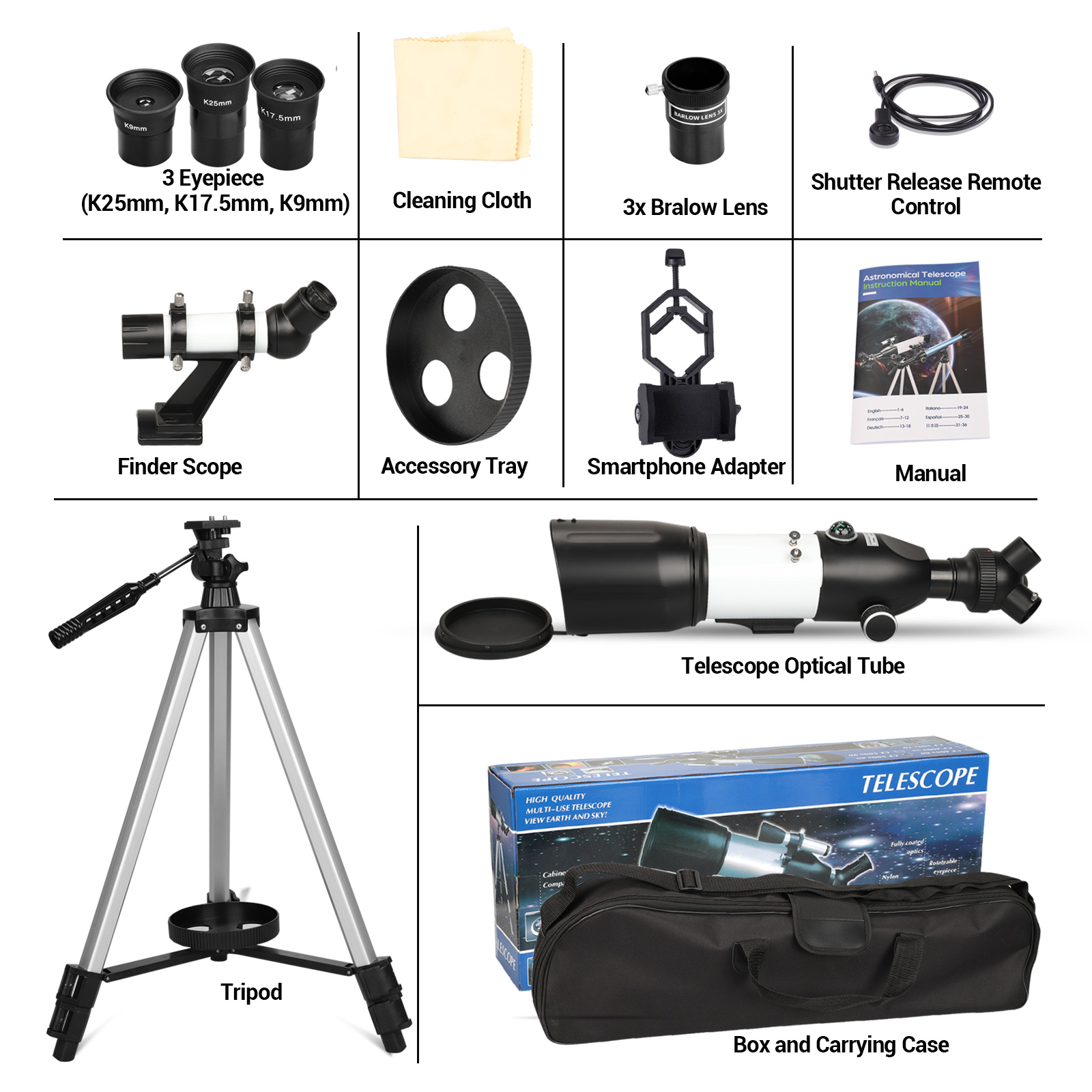 BEBANG Telescope for Adults Astronomy, 80mm Aperture Astronomical Telescope, 3 Rotatable Eyepieces Refractor Telescope with Tripod