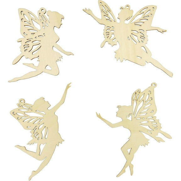 16 Pack 4 Inch Wood Fairy Cutouts Unfinished Wooden Fairy Embellishment Hanging Ornaments DIY Fairy Craft Gift Tags for Home Party Decoration Craft Project