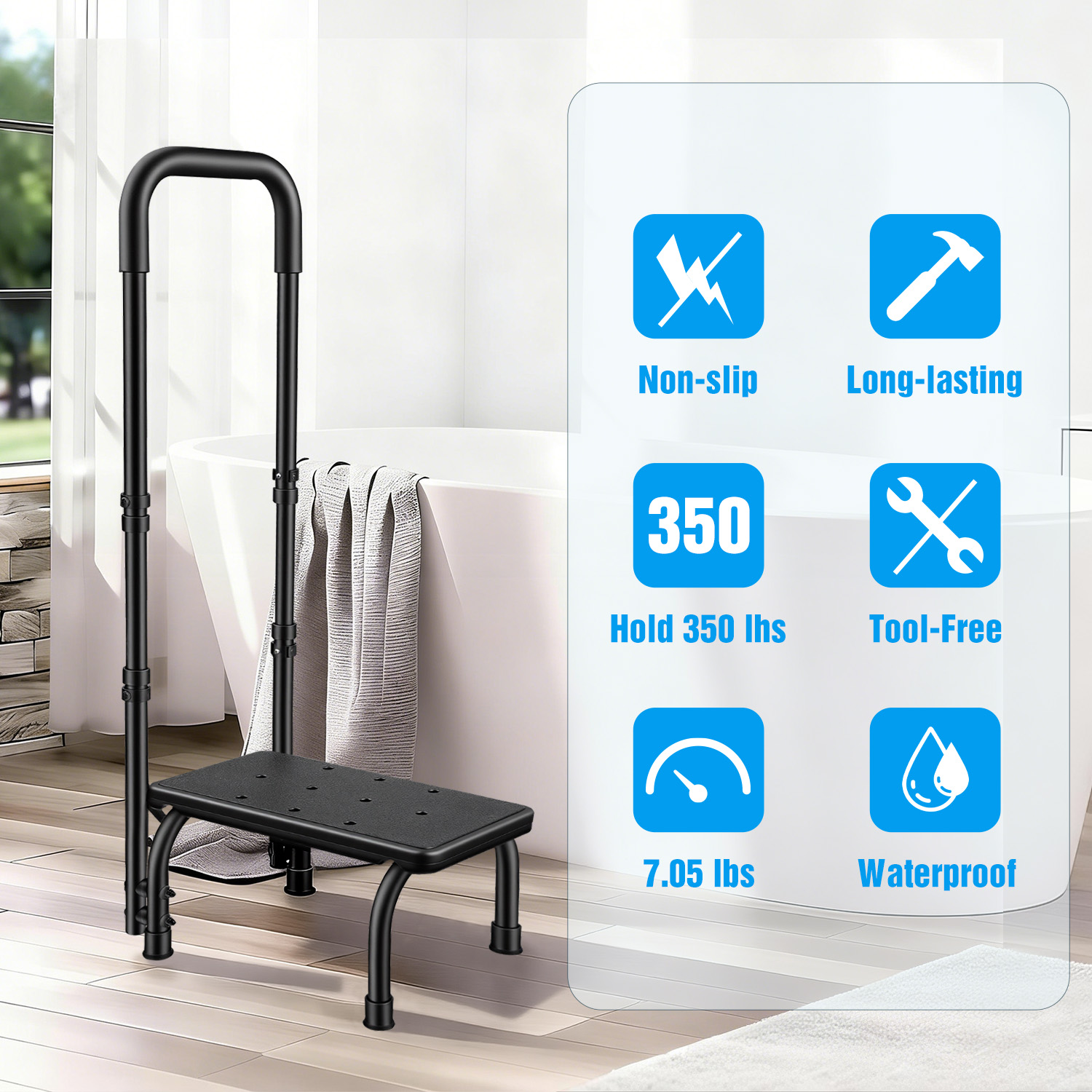 SAFH Metal Step Stool with Adjustable Handrail photo 4